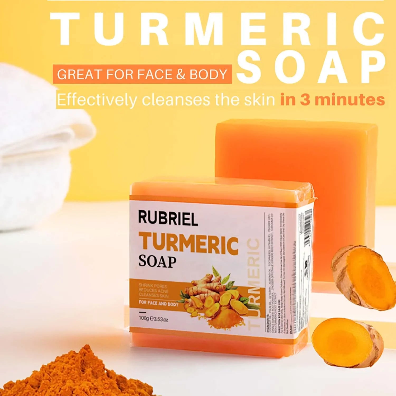 100G Original Turmeric Soap for Dark Spot Skin Whitening Facial Body Hand Make Soap Bar Deep Cleaning Ginger Moisturizing Soap